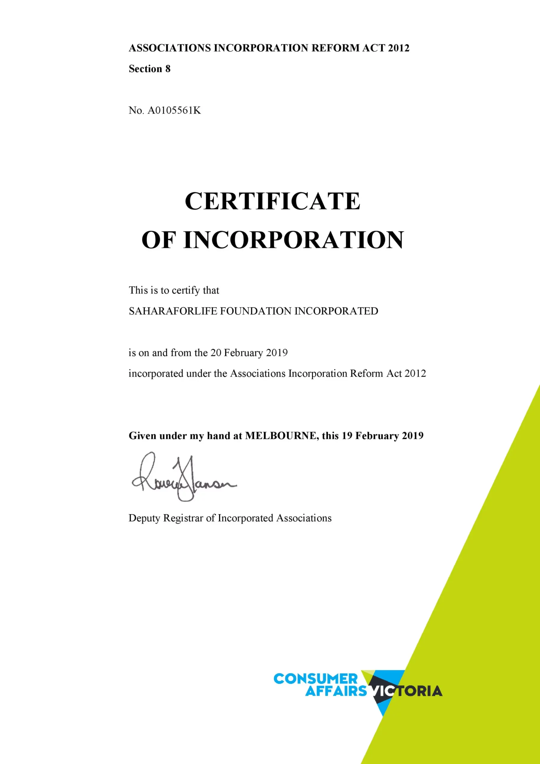 Registration Certificate Australia